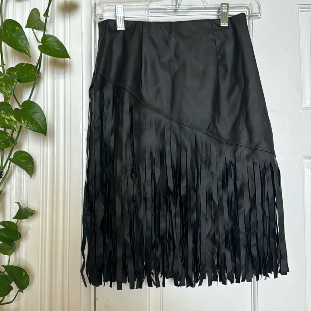 *NEW* Forever 21 | faux leather, fringe midi skirt